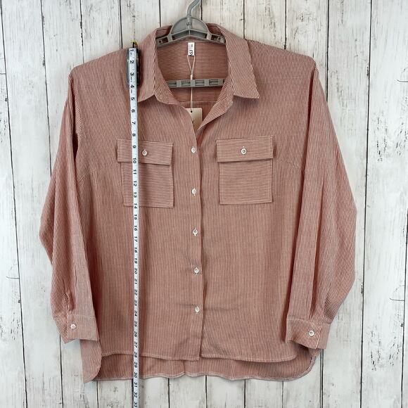 NWT OMSJ Red Seersucker Striped Button Down Front Pocket Shirt Plus Size 2XL - Picture 10 of 12